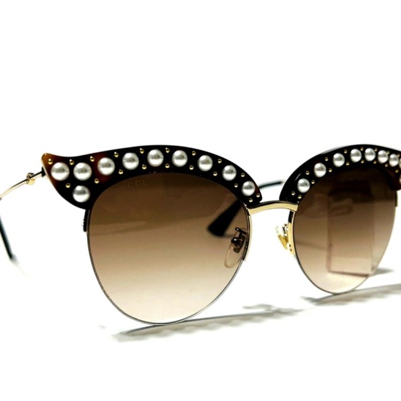 Gucci GG0212S 002 Cat Eye Havana Gold Pearl Accents Sunglasses main image 5